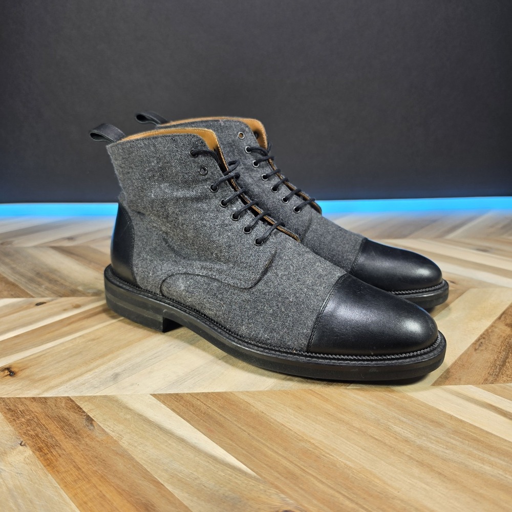 TAFT The Jack Boot Gray Wool Black Leather Cap Toe Men's 8 Lace Up Dress Boots